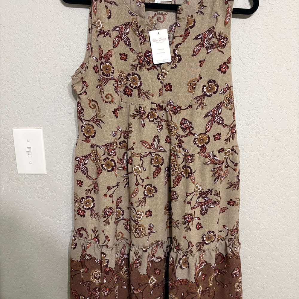 Lucky Brand Floral Tan and Brown Dress